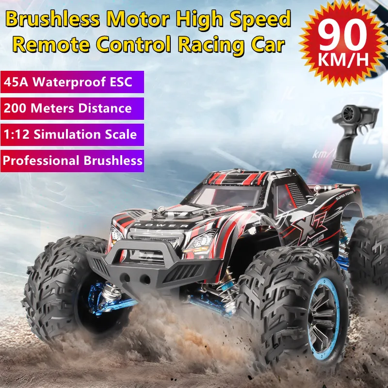 90KM/H High Speed RC Racing Car Alloy Brushless Motor Large Climbing Car Shock Absorber Waterproof Off Load Vehical Boy Toy Gift