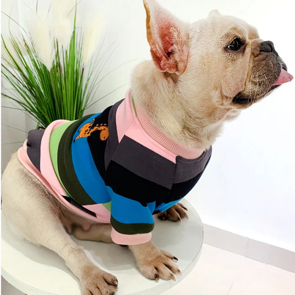 Miflame Rainbow Stripes Small Dogs Sweatshirt French Bulldog Dog And Owner Matching Outfits Family Dog Clothes Pet Dog Hoodies