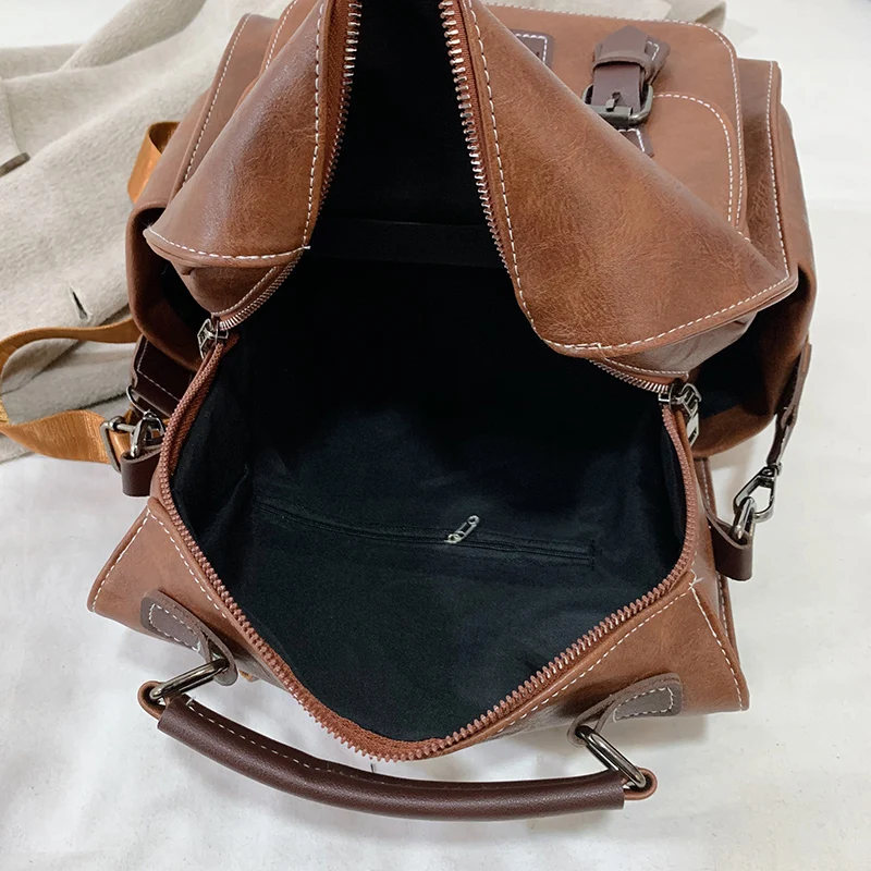 Preppy Large Capacity Pu Leather Women Backpack Fashion College School Bag Backpacks Vintage Classic Double Shoulder Bag Mochila