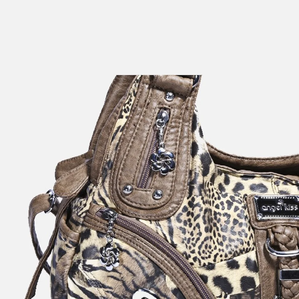 Bolso De Mano Grande Angel Kiss Para Mujer - Piel Sintética Suave Marrón, Múltiples Bolsillos, Asa Y Banda Ajustable