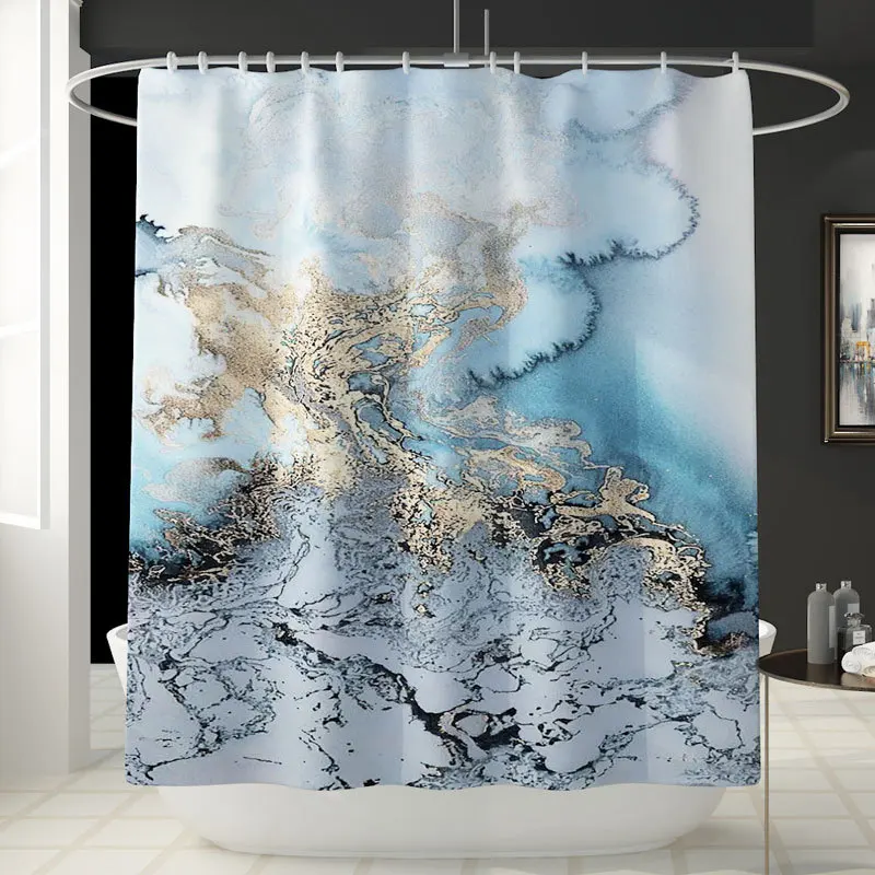 3D Blue Marble Print Shower Curtain 4 Piece Carpet Cover Toilet Cover Bath Mat Pad Set Bathroom Curtain with 12 Hooks Home Decor