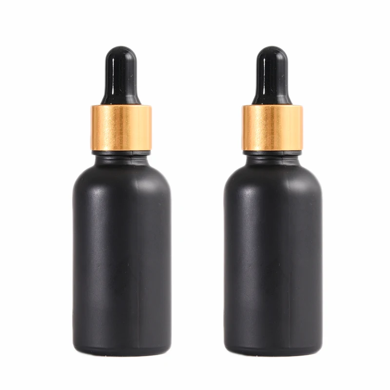 10PCS/LOT Light-Resistant Gold/Silver/Rosepink Cap Dropper Pippete Black Glass Bottle Refill Oils Hydrolat Serum Skincare