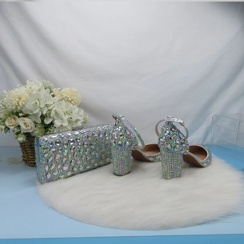 Bao Ya Fang 2021 fashion new l AB color bag bridal wedding shoes ladies high heel sandals ladies party pointed shoes