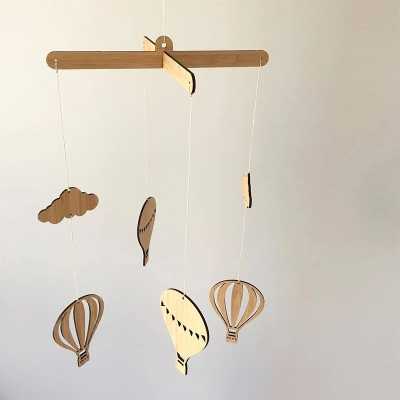 Nursery Room Hanging Wind Chime Wooden Hot Air Balloon Kids Boys Bedroom Decorations Wall Ceiling Tent Hanging Ornaments