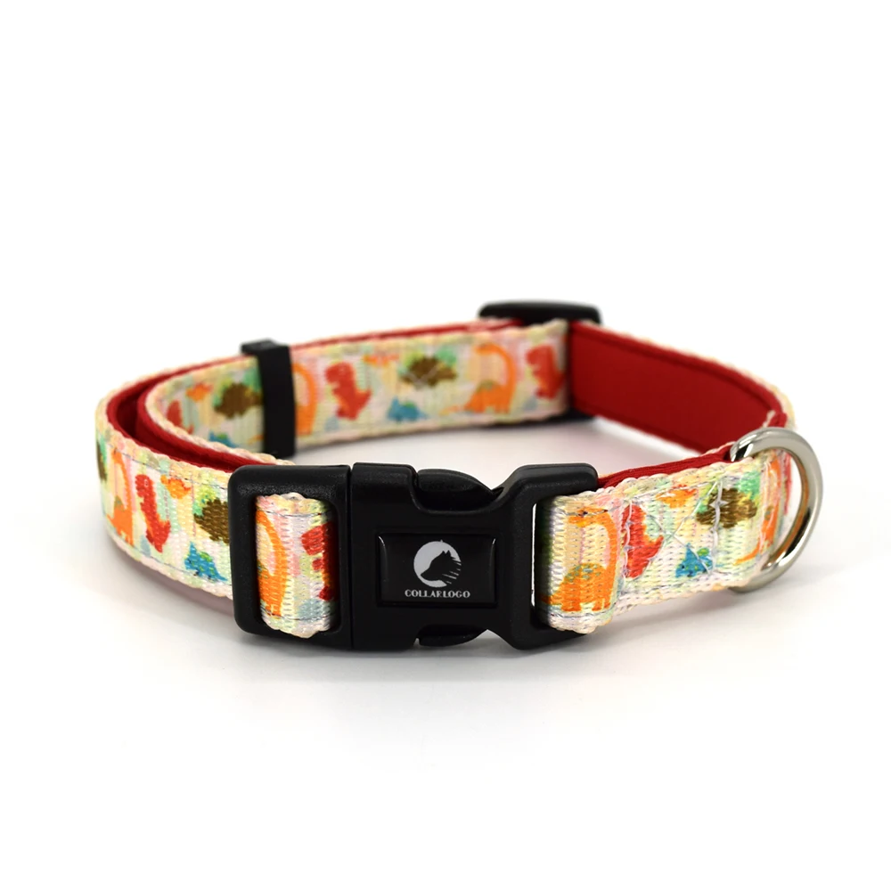 Adjustable Pet Dog Collar Durable Soft Cute Creative Colored Dinosaur Design Leash Neoprene Harness Poop Bag Dispenser