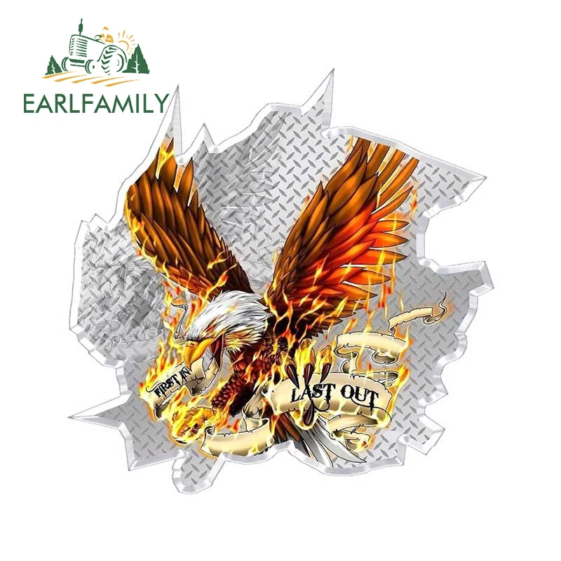 EARLFAMILY 13cm x 13cm Ripped Eagle Firefighter Diamond Plate Race Car Go Kart Motorcycle Hood Decal 3D Car Sticker