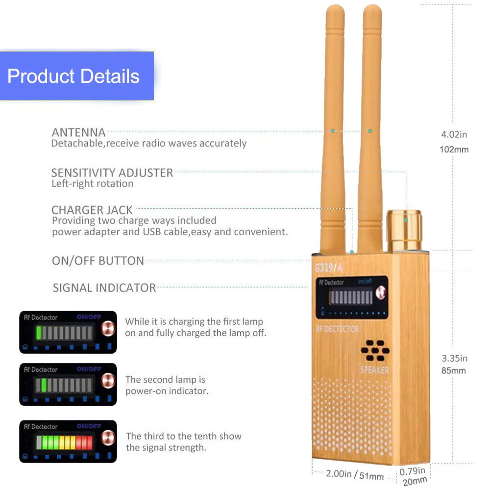 G319A Wireless RF Signal Detector Anti-spy Hidden Camera Finder Bug Detect GPS Tracker Detectors GSM Audio Radio Device Scanner