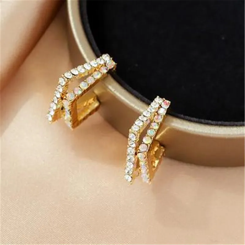 New Women's Jewelryneedle Simple Geometric Square Stud Ultra Flash Studded Earrings Fashion Versatile