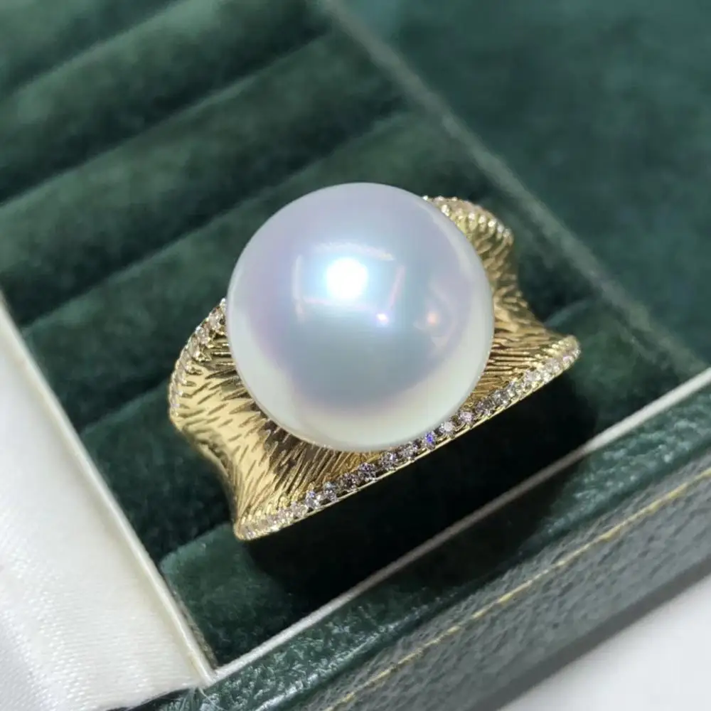 D418 Pearl Ring Fine Jewelry 925 Sterling Silver Round 10-11mm Fresh Water White Pearls Rings for Women Presents