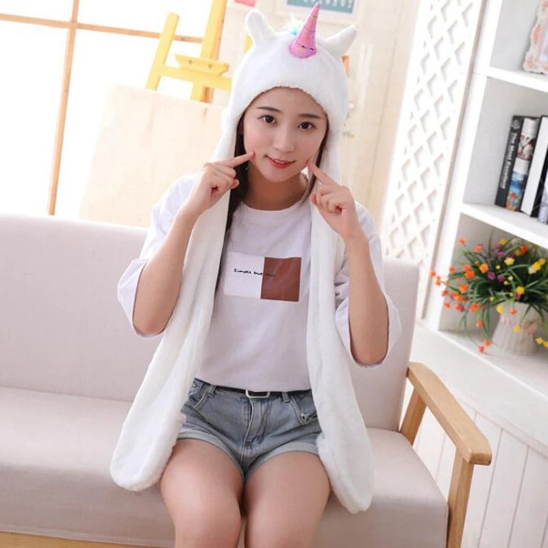 

Korean Cartoon Long Unicorn Hood Hat Plush Toy Birthday Stuffed Cap Gift