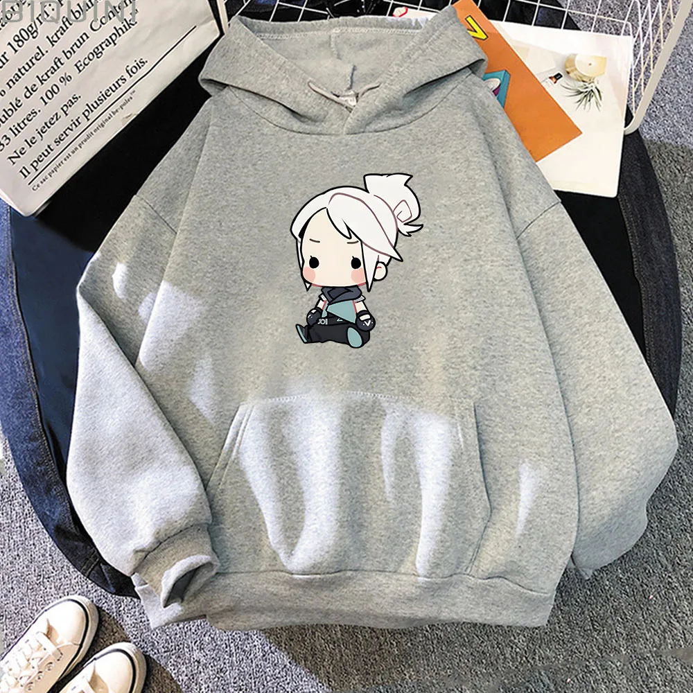 VALORANT Anime Hoodie Jett Streetwear Damen Übergroßes Sweatshirt Niedlicher Cartoon Print Top Trainingsanzug Herren Unisex Studenten Pullover