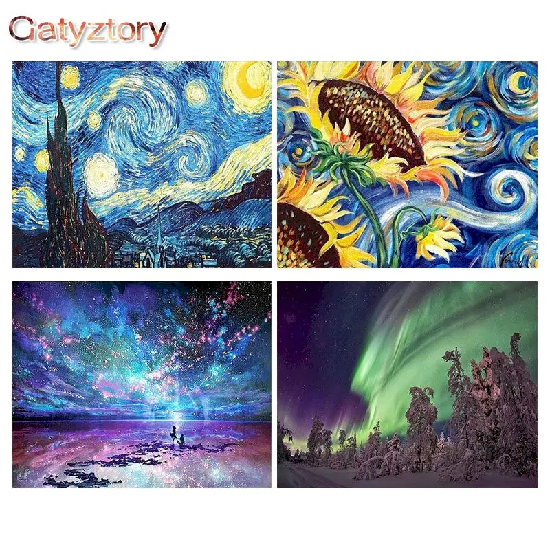 

GATYZTORY 5D Diamond Painting Full Drill Square Landscape Diamond Mosaic Scenic Van Gogh Cross Stitch Art Rhinestone Wall Decor