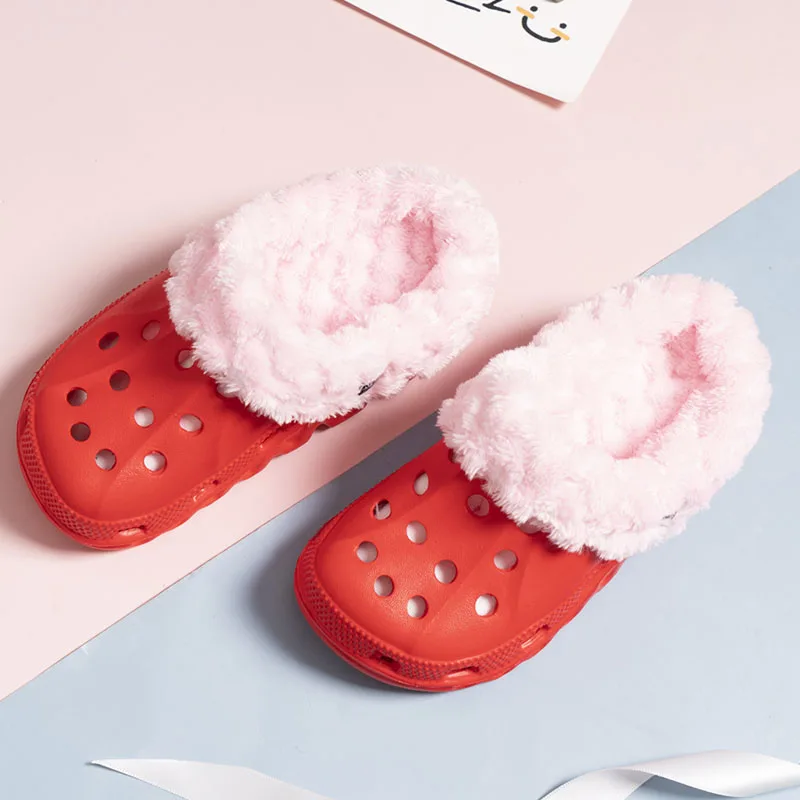 Zuecos de jardín para niños y niñas, zapatillas cálidas de invierno, zapatos de arena para bebés, EUR24-35