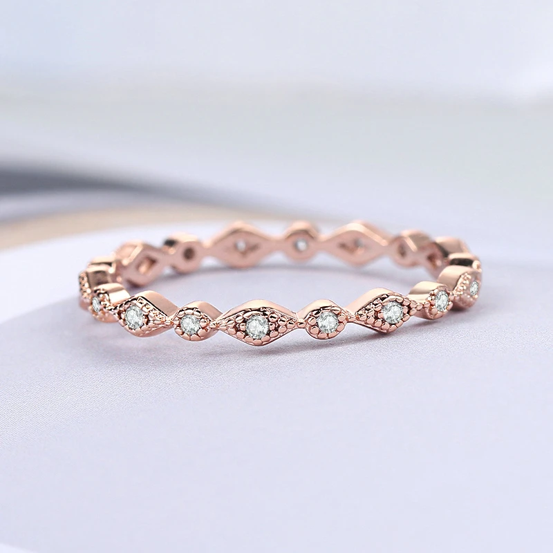 ZHOUYANG Cute Small Rings For Woman Girls Simple Zircon Thin Ring Elegant Rose Gold Color Wedding Finger Fashion Jewelry R029