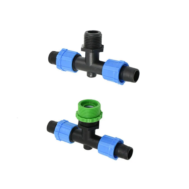 

Male Thread 1/2" 3/4" to 16mm Drip Tape Tee 2-Way Water Splitter 1/2" Irrigation Drip Tape Hose Splitter Connector 25 Pcs