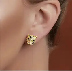 Gold color white black cz paved cool animal design leopard jaguar stud earring for women