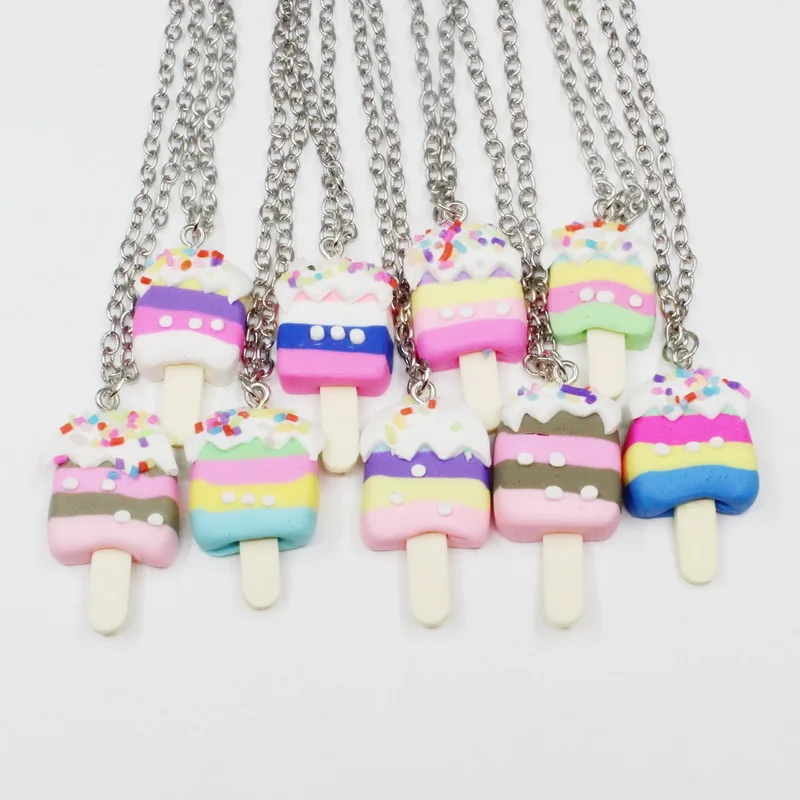 

Small Wholesale 5pcs/lot Mix Ice Cream Necklace Polymer Clay DIY 50cm Chain Necklace Women Children Necklace Jewelry