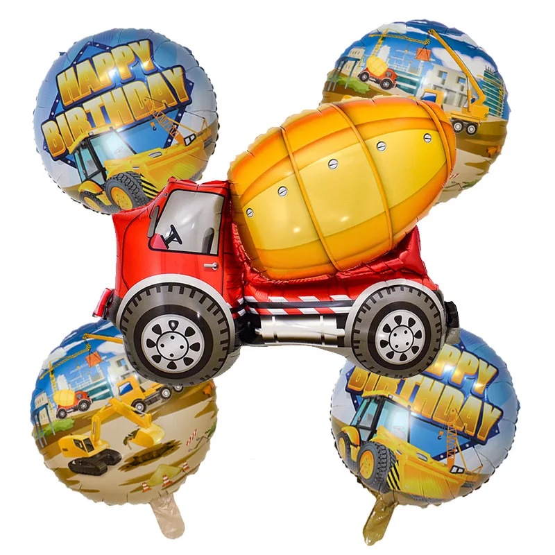 5pcs Cement Truck Crane Excavator Helium Balloons 18inch Construction Project Car Foil Ballon Birthday Party Decorations Globos