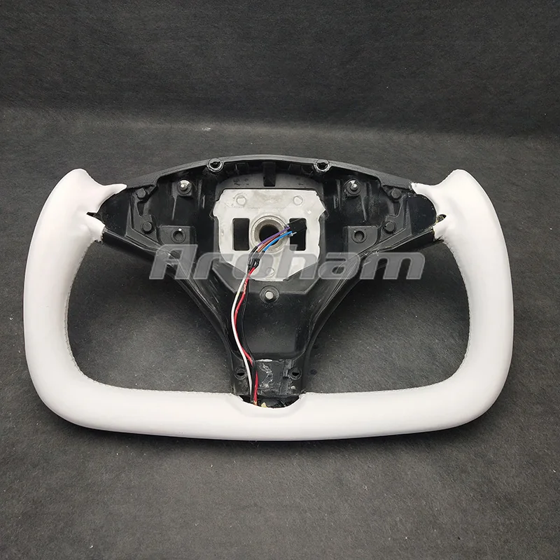 Yoke Steering Wheel White Leather And Carbon Fiber Racing Style Customized 2017 2018 2019 2020 2021 For Tesla Model S Model X