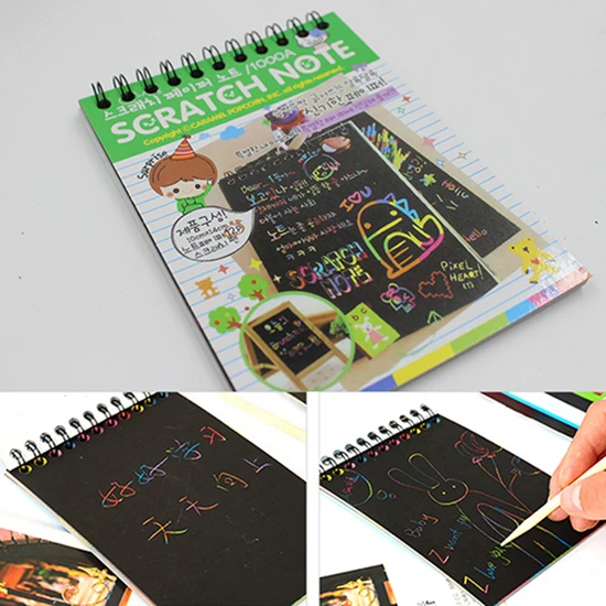 Kids Rainbow Colorful Scratch Art Kit Magic Drawing Painting Paper Notebook Gift Drawing Painting Paper School & Office Supplies