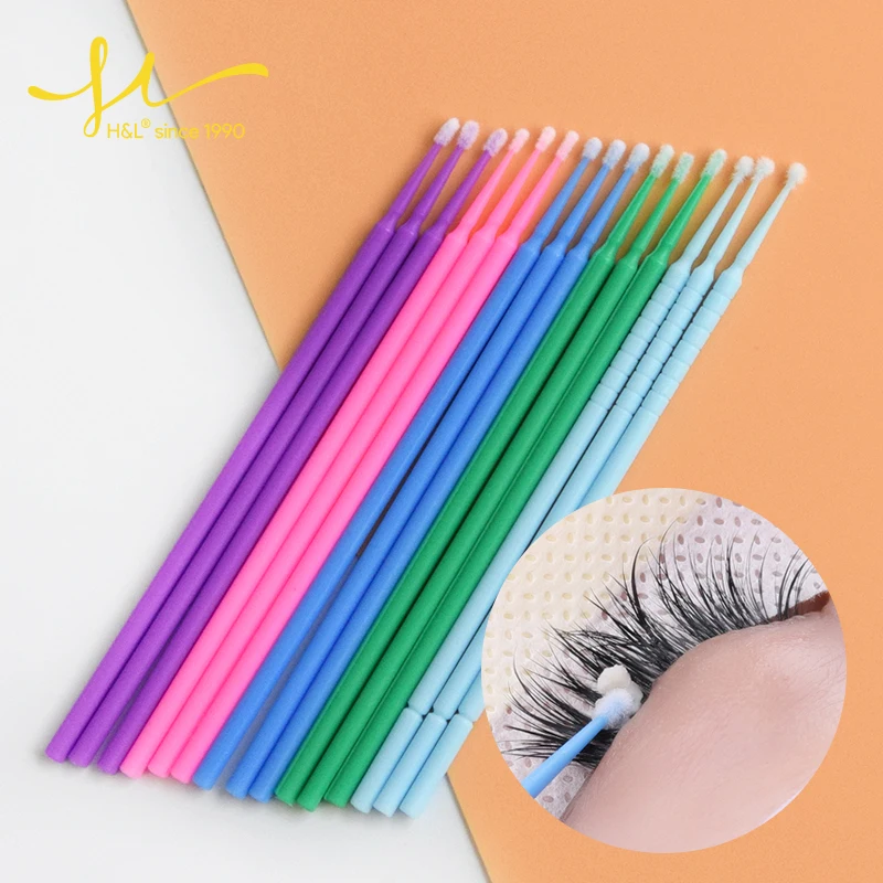 H & L 100 ชิ้น/ล็อตทิ้งแปรงขนตา Swab Microbrushes Eyelash Extension เครื่องมือแต่ละสําหรับ Eyelash Extension เครื่องมือ