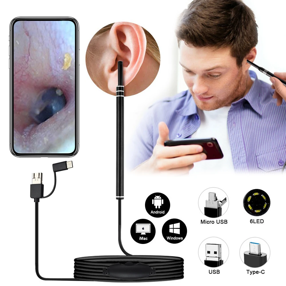 Visible Earpick Medical Otoscope Waterproof Camera Earwax Visual Oral Inspection Ear Spoon Support Android PC Ear Cleaning Tool