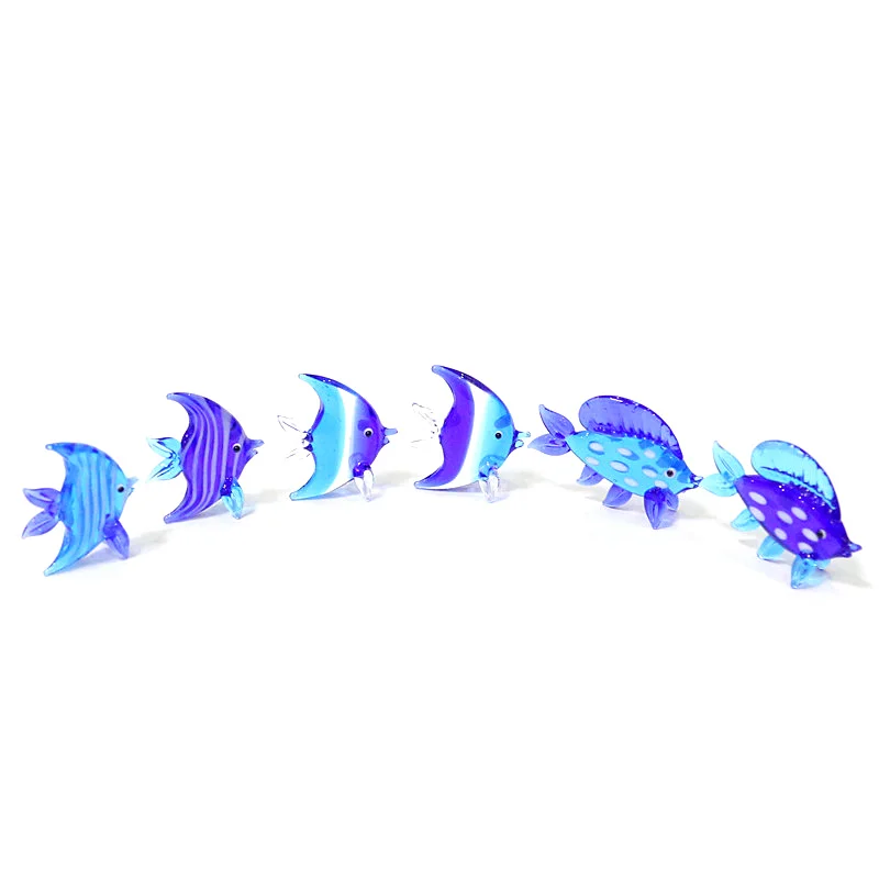 

6pcs Hand Made Murano Glass Fish Figurines Aquarium Decorations Ornaments Accessories Miniature Glass Marine Animals Statues Set