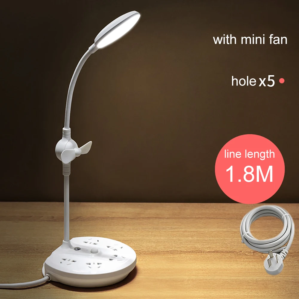 LED Desk Lamp Eye Protection with Charging USB &Sockets Switch Learning Children's Dormitory Bedroom Bedside Reading Night Light