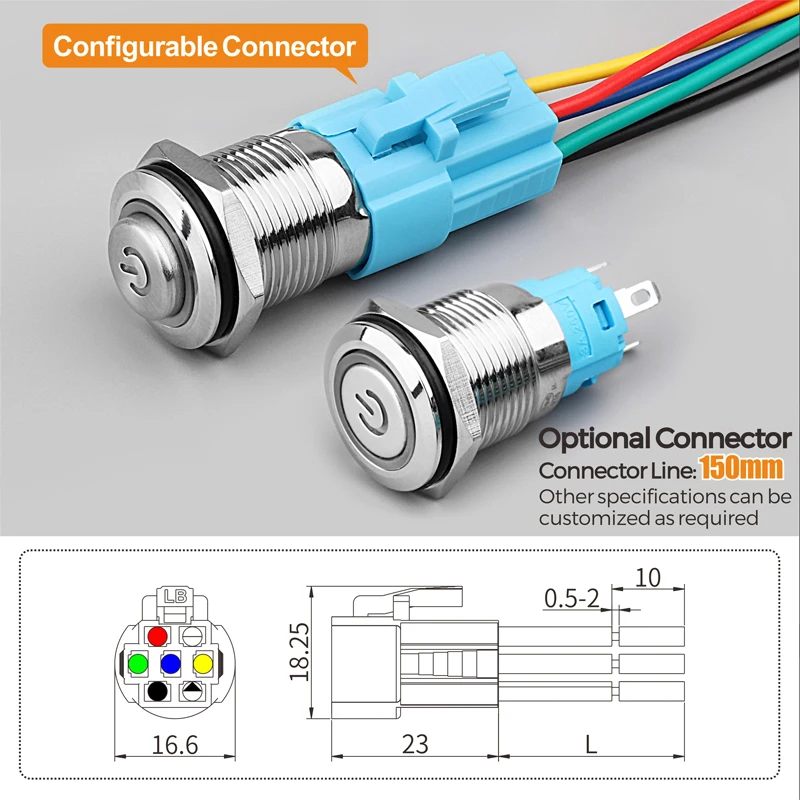 LANBOO 16mm  push button switch with ring or power light 12V24V220V