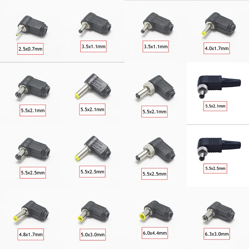 1Pcs DC Power Male Plug Jack Adapter 90 Degree Male 6.3x3.0 6.0x4.4 5.0x3.0 5.5x2.5 5.5x2.1 4.8x1.7 4.0x1.7 3.5x1.35 2.5x0.7mm