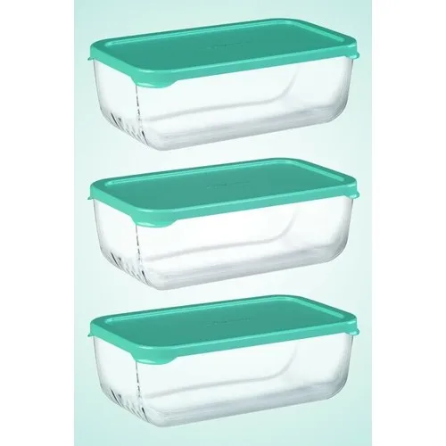 Pasabahce Snowbox 3'lü Glass Storage Container 1200CC Green Color