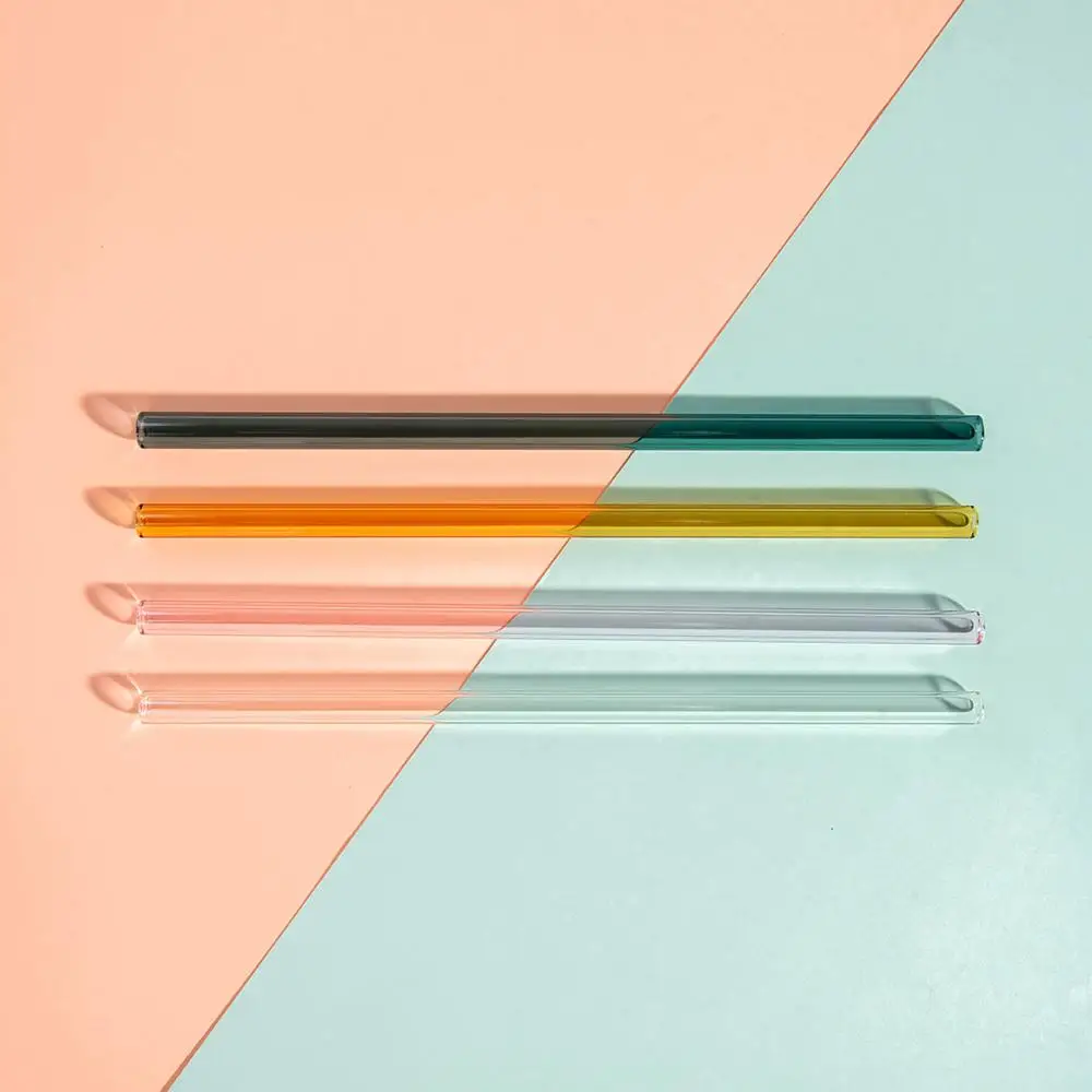 Handmade Glass Colorful Straw With Cleaning Brush ECO-friendly Household Glass Straight Pipe Tube