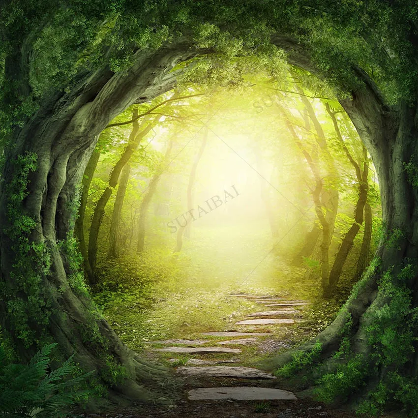 Spring Magic Forest Mushroom Wonderland Photography Background Fairy Tale Flower Fairy Children Party Background Decoration