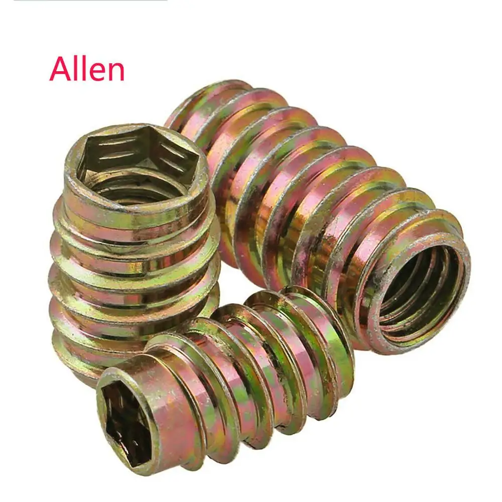 

10Pcs Threaded Insert Nuts M6 M8 M10 Flanged Wood Screw For Furniture Connection Allen/Blind Hole/Straight/With Flanged Hex