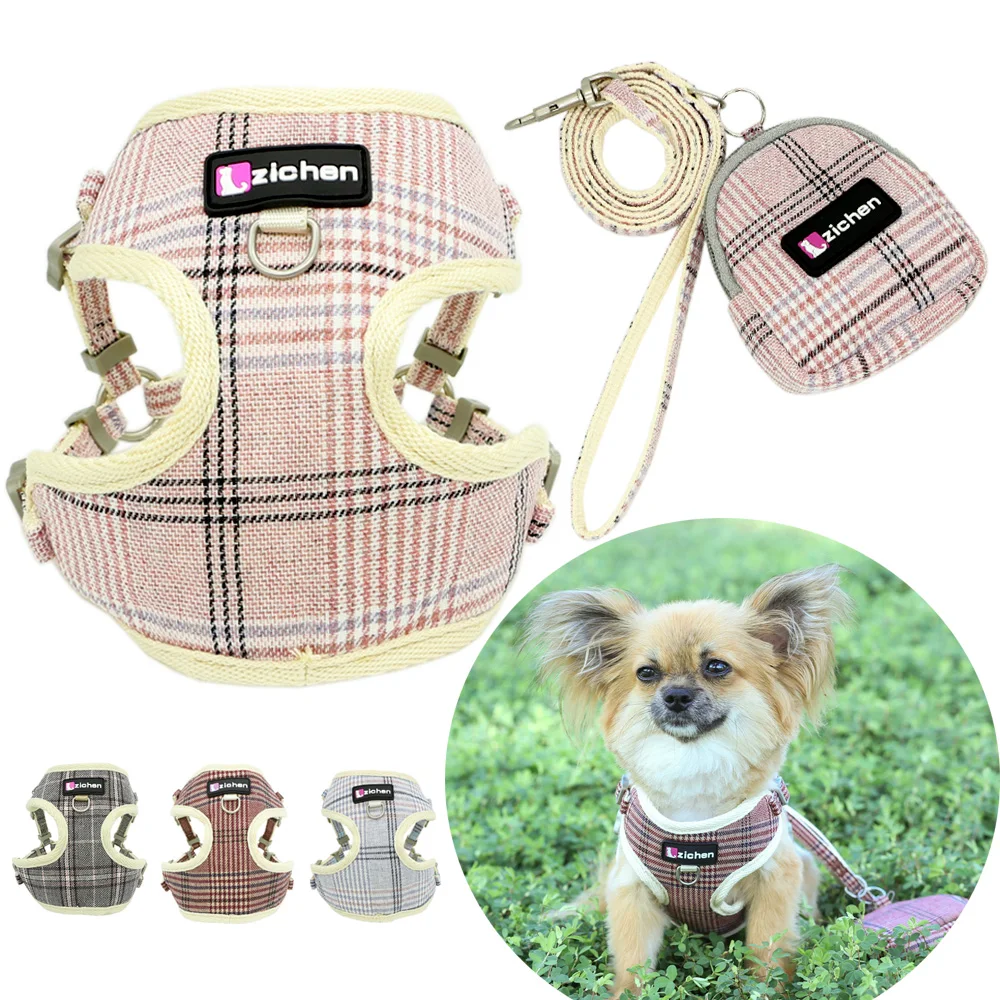 Adjustable Soft Pet Dog Harness Vest, Leash Snack Bag, Puppy and Cat Harness Set, Small and Medium Pet Supplies