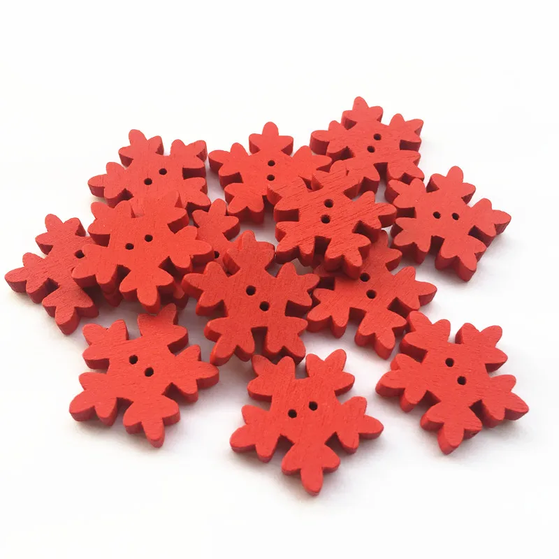 50pcs 25mm Wood Red Christmas Snowflake Buttons DIY Wooden Sewing Buckle Accessories Christmas Winter Arts Crafts