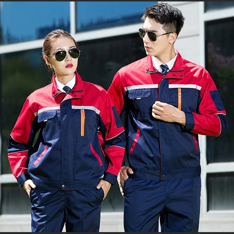 Woman men work overalls working uniforms spring thin section Reflective Coveralls welding car workshop mechanic PlusSize clothes