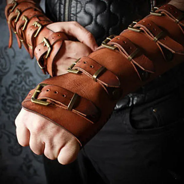 

Leather Bracers Medieval Retro Strap Buckle Adjust Leather Gloves Vambraces Cosplay Bracelet Costume Handwear Steampunk Viking