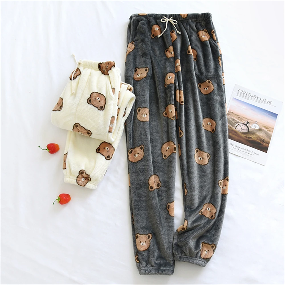 New Flannel Pajama Pants Men and Women Winter Couple Lounge Wea Casual Soft Warm Homewear Plus Velvet Coral Fleece Home Pants