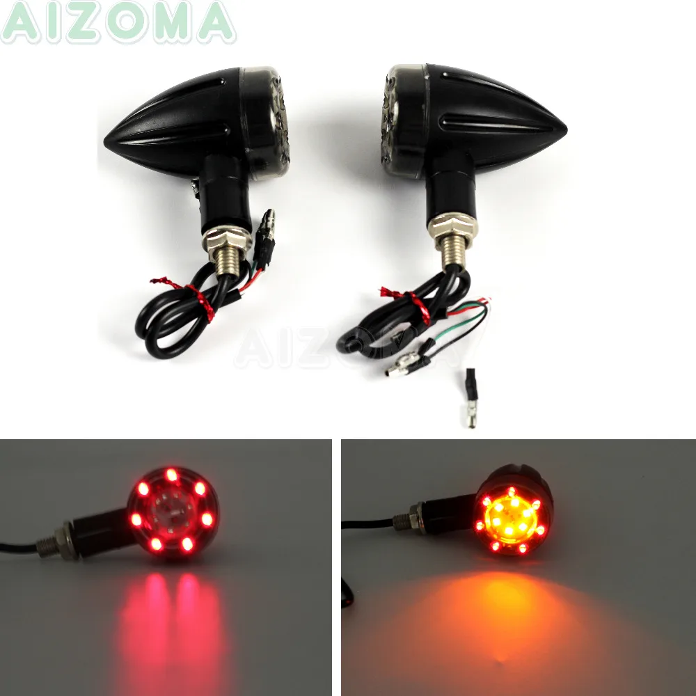 Motorcycle LED Turn Signal Blinker 3 in 1 SMR Indicator Flasher For Harley Cafe Racer Bobber Custom 12v Brake Tail Light Black