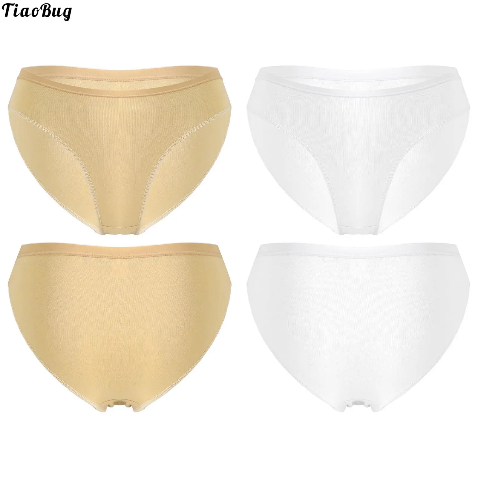 Women Solid Color High Cut Briefs Mid Waist Elastic Waistband Panties Underwear For Dance Performance Gymnastics Training