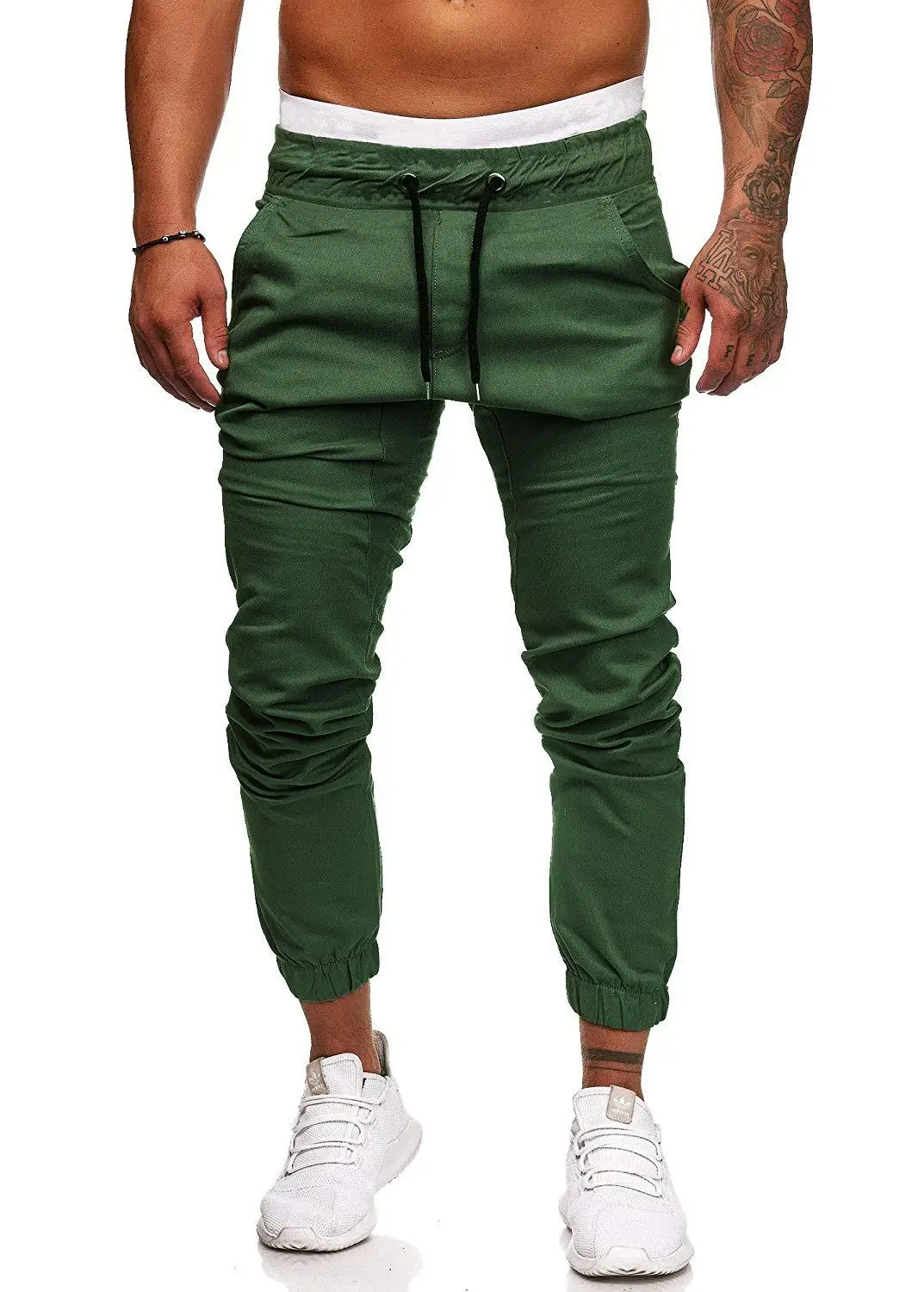 Men's Pants Youth Casual Long Trousers Solid Color Tie Rope Elastic Sports Baggy Pants Overalls Trousers European and American