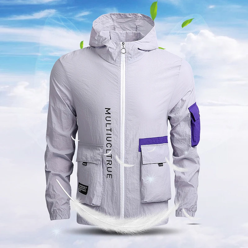 

Spring Summer Hooded Jacket Men Large Size M-4XL Ultra-thin Breathable Coat Outdoor Sports Sunscreen Clothing For Men And Women