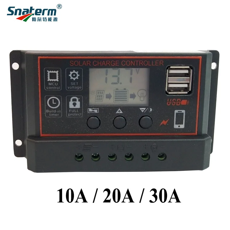 10A 20A 30A PWM Solar Charge Controller 12V 24V Automatic Solar Cells Charging Board Controller USB 5V LCD Display PV Regulator