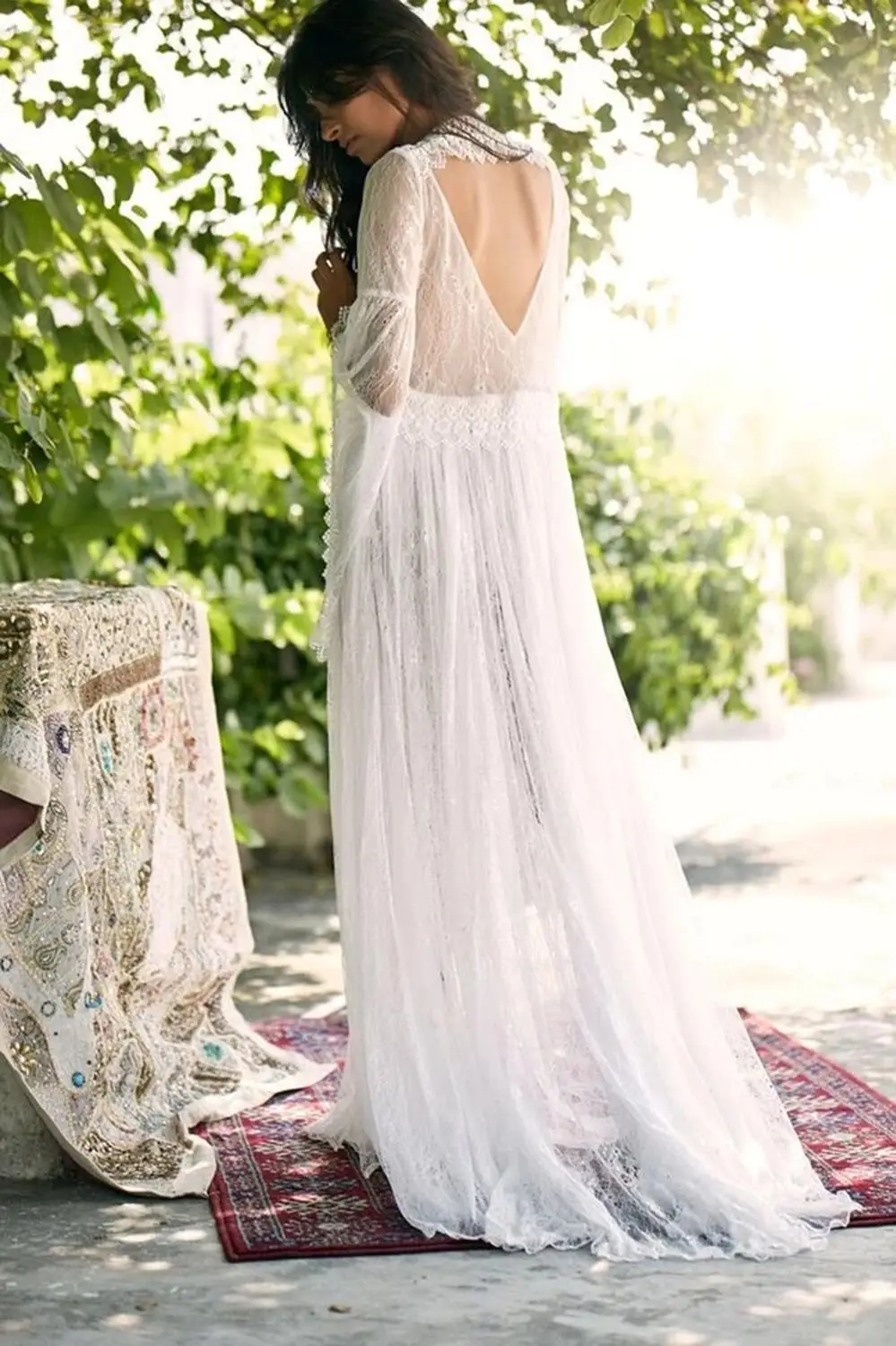 Icidal sion-Robe de mariée longue en dentelle style bohème pour femme, col en V, coupe couvertes, sexy, fête de la mariée, quelle que soit la robe de mariée, 2025