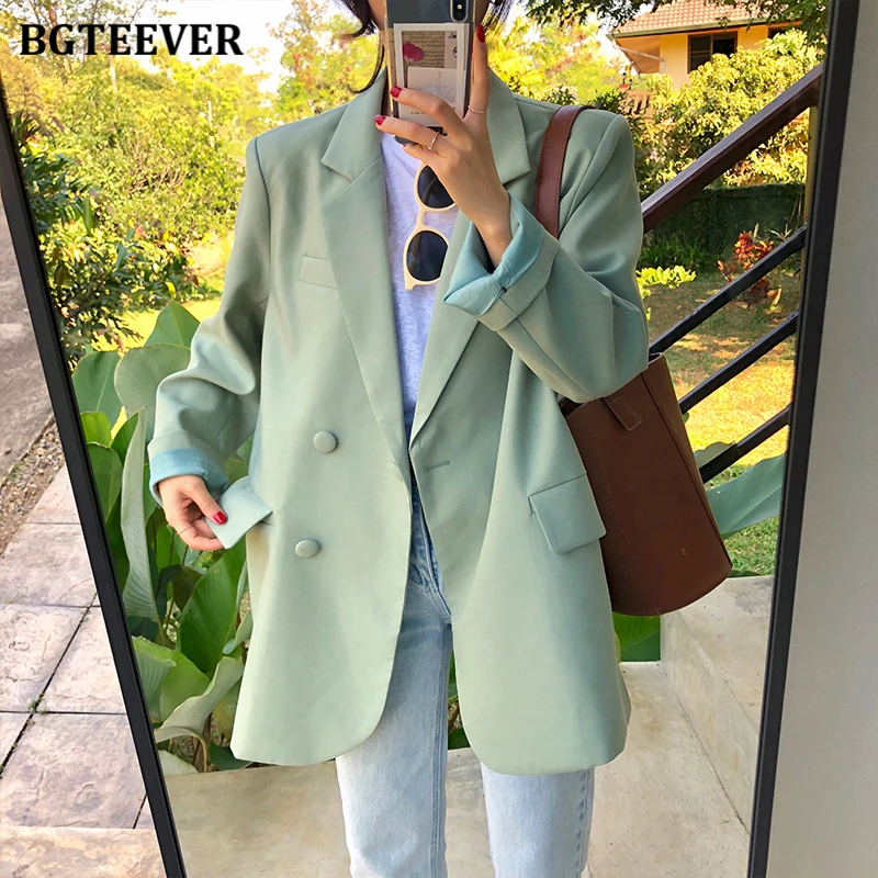 BGTEEVER Chic Loose Brown Women Blazer Spring Summer One Button Female Suit Jacket Full Sleeve Outwear blaser femme 2021