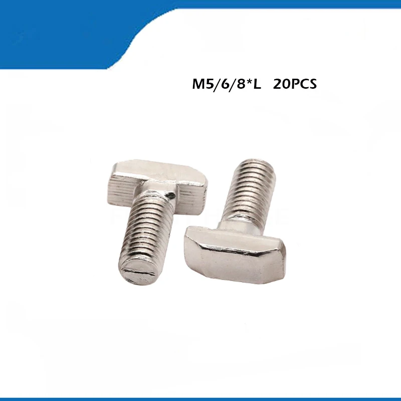 Free shipping 20PCS M5 M6 M8 T Hammer Head T Bolt Aluminum Connector T head bolts Screws for 20/30/40 Aluminum Profiles