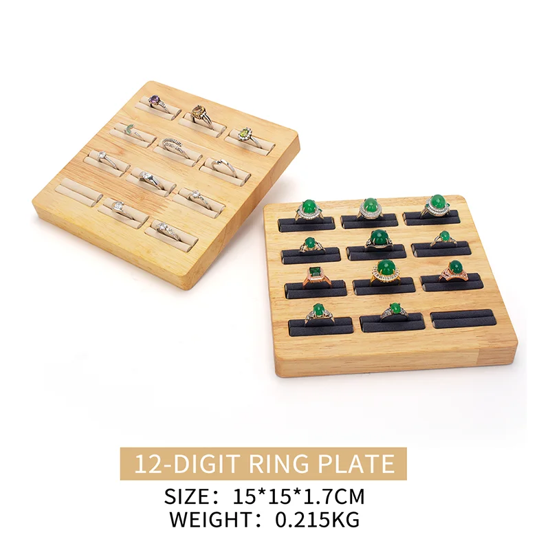 

High Quality 12 Grid Solid Wood Female Ring Jewelry Display Plate For Earring Pendent Bracelet Showcase Jewellery Holder 2 Color