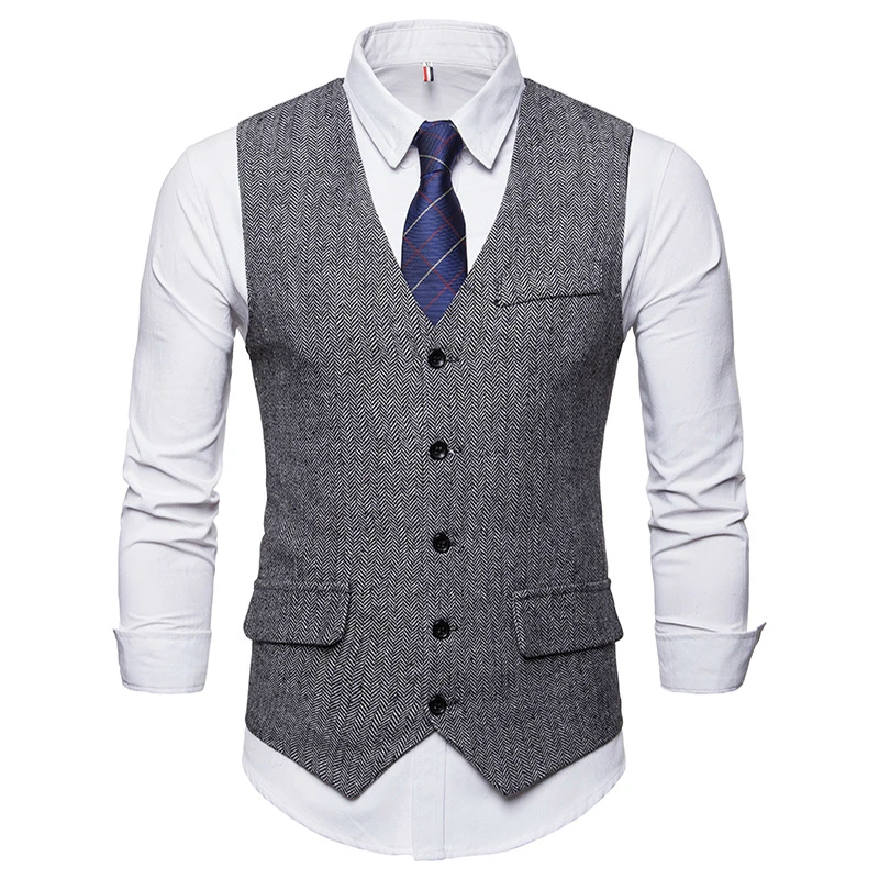 Smart Casual Suit Vest Men Business Vest Waistcoat Men Fashion Formal Dress Vest Suit Single Breasted Classic V-neck Wedding Top