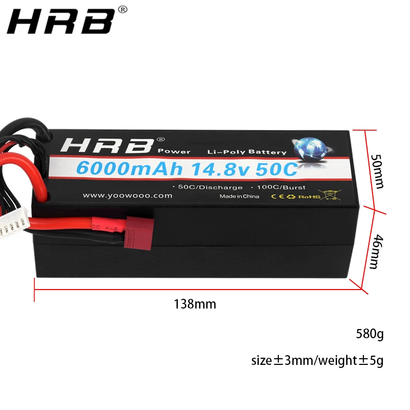 HRB 4S 14.8 فولت 6000 مللي أمبير بطارية ليبو 50C غطاء واقٍ مزخرف لهاتف آيفون عمداء T RC سيارة على الطرق الوعرة شاحنة قوارب هليكوبتر أجزاء الطائرة